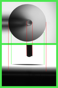 実際の接触角測定画像（側面＋上面）きれいな場合の端点を比較した図