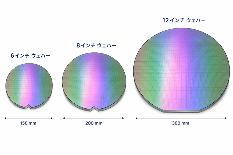 6インチ、8インチ、12インチのウェハーイメージ